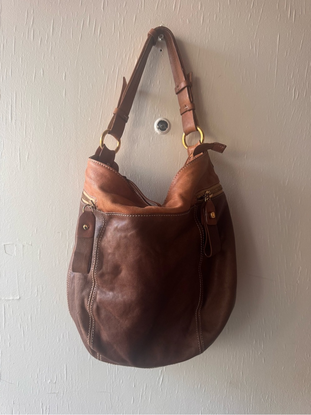 Luana Genuine Leather Hobo Shoulder Bag in Brown/Cognac - - Picture 2 of 7